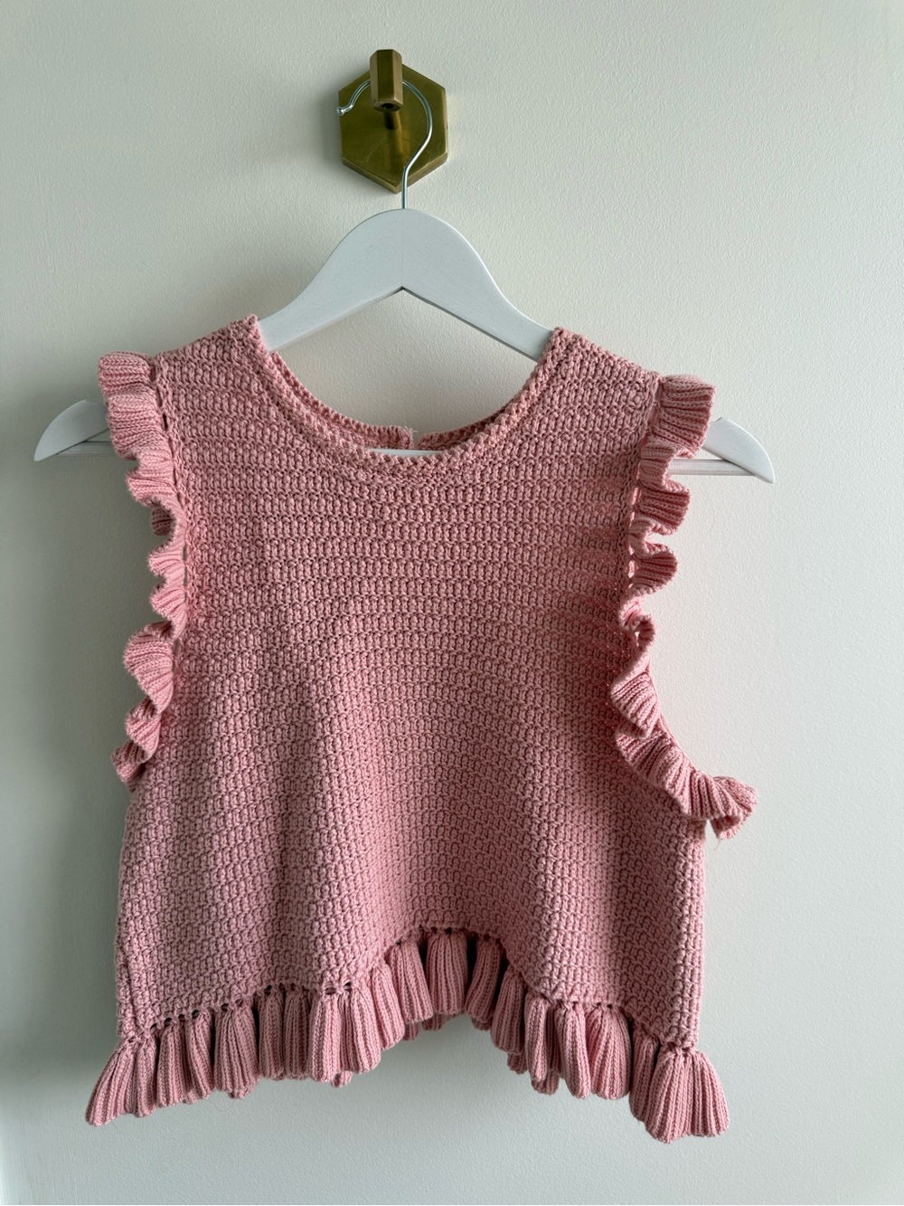 Zara Pink Knit Ruffle-Trim Tank Top